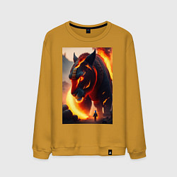 Свитшот хлопковый мужской Огненный горящий голем, цвет: горчичный