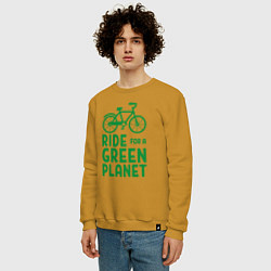 Свитшот хлопковый мужской Ride for a green planet, цвет: горчичный — фото 2