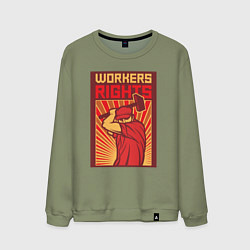 Свитшот хлопковый мужской Права работников, цвет: авокадо