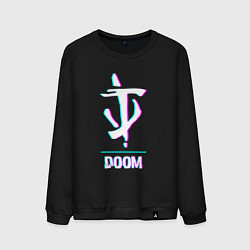Свитшот хлопковый мужской Doom в стиле glitch и баги графики, цвет: черный