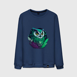 Свитшот хлопковый мужской Изумрудная сова, цвет: тёмно-синий