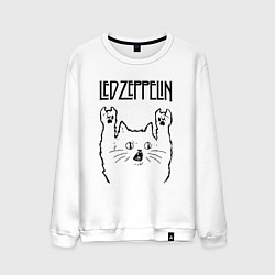 Свитшот хлопковый мужской Led Zeppelin - rock cat, цвет: белый