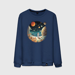 Свитшот хлопковый мужской Космический путешественник: арт нейросети, цвет: тёмно-синий