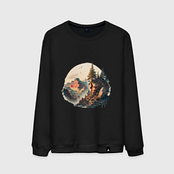 Свитшот хлопковый мужской Горы в стиле моротай, цвет: черный