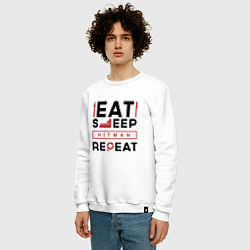 Свитшот хлопковый мужской Надпись: eat sleep Hitman repeat, цвет: белый — фото 2