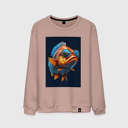 Свитшот хлопковый мужской Рыба карп в солнечных очках, цвет: пыльно-розовый