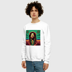 Свитшот хлопковый мужской Digital Art Bob Marley in the field, цвет: белый — фото 2