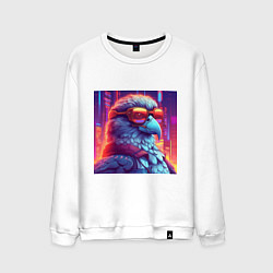 Свитшот хлопковый мужской Сокол на фоне яркого неонового города, цвет: белый