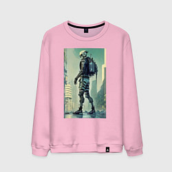 Свитшот хлопковый мужской Skeleton - cyberpunk - metropolis, цвет: светло-розовый
