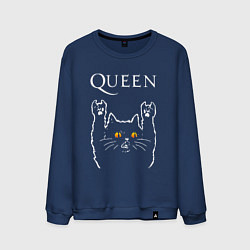 Свитшот хлопковый мужской Queen rock cat, цвет: тёмно-синий