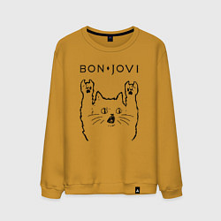 Свитшот хлопковый мужской Bon Jovi - rock cat, цвет: горчичный