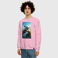 Свитшот хлопковый мужской Веселая панда, цвет: светло-розовый — фото 2