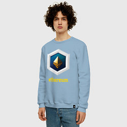 Свитшот хлопковый мужской Логотип Ethereum, цвет: мягкое небо — фото 2