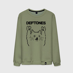 Свитшот хлопковый мужской Deftones - rock cat, цвет: авокадо