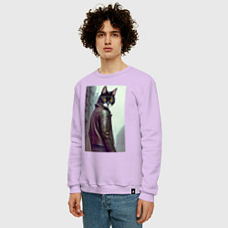 Свитшот хлопковый мужской Модный котяра - Лондон - нейросеть, цвет: лаванда — фото 2