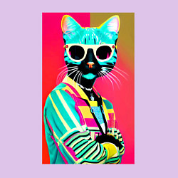 Свитшот хлопковый мужской Cat in sunglasses - pop art, цвет: лаванда — фото 2