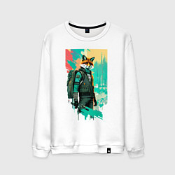 Свитшот хлопковый мужской Лис-геолог - нейросеть, цвет: белый