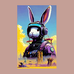 Свитшот хлопковый мужской Боевой заяц - киберпанк - нейросеть, цвет: пыльно-розовый — фото 2