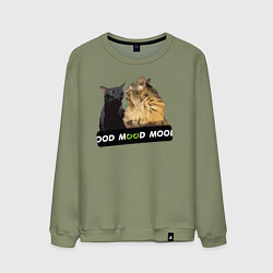Свитшот хлопковый мужской Черный и рыжий кот - Mood, цвет: авокадо