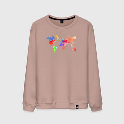 Свитшот хлопковый мужской Карта мира - акварель, цвет: пыльно-розовый