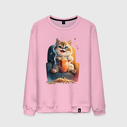 Свитшот хлопковый мужской Веселый котик с попкорном, цвет: светло-розовый