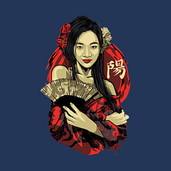 Свитшот хлопковый мужской Гейша с веером, цвет: тёмно-синий — фото 2