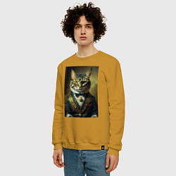 Свитшот хлопковый мужской Кот олигарх, цвет: горчичный — фото 2