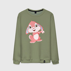 Свитшот хлопковый мужской Розовый крольчонок, цвет: авокадо