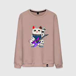 Свитшот хлопковый мужской Рок кот нэко с микрофоном и гитарой, цвет: пыльно-розовый