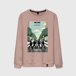 Свитшот хлопковый мужской Skibidi toilet Beatles cameramen, цвет: пыльно-розовый