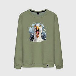 Свитшот хлопковый мужской Чайка орет - морской принт, цвет: авокадо