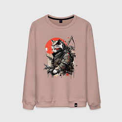 Свитшот хлопковый мужской Японский самурай - кот, цвет: пыльно-розовый
