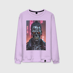 Свитшот хлопковый мужской Зомби зловещий скелет киберпанк, цвет: лаванда