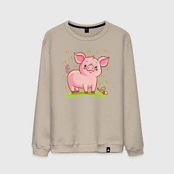 Свитшот хлопковый мужской Розовый поросёнок, цвет: миндальный