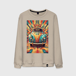 Свитшот хлопковый мужской Ретро машина в ярких цветах, цвет: миндальный