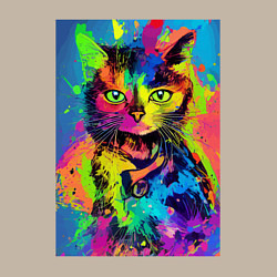 Свитшот хлопковый мужской Funny cat - pop art - neural network, цвет: миндальный — фото 2