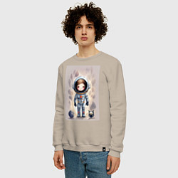 Свитшот хлопковый мужской Милый маленький космонавт - нейросеть, цвет: миндальный — фото 2