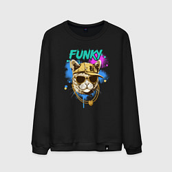 Свитшот хлопковый мужской Кот рэпер: funky - AI art, цвет: черный