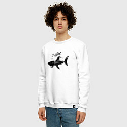 Свитшот хлопковый мужской Трайбл акула с надписью shark, цвет: белый — фото 2