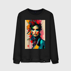 Свитшот хлопковый мужской МоМо - женщина в красном шарфе, цвет: черный