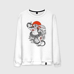 Свитшот хлопковый мужской Борьба зайца со змеей, цвет: белый
