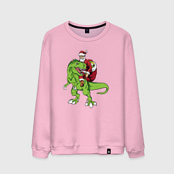 Свитшот хлопковый мужской Санта на динозавре, цвет: светло-розовый