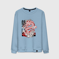 Свитшот хлопковый мужской Татуировка с японским иероглифом и драконом, цвет: мягкое небо