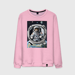 Свитшот хлопковый мужской Котик улетел в космос, цвет: светло-розовый