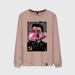 Свитшот хлопковый мужской Сталин любовь революция и жвачка, цвет: пыльно-розовый