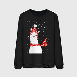 Мужской свитшот Лама - альпака в шапочке и шарфе