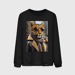 Свитшот хлопковый мужской Леопард модник - Нью-Йорк - нейросеть, цвет: черный