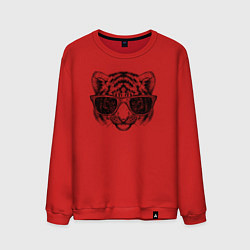 Свитшот хлопковый мужской Тигрёнок в очках, цвет: красный