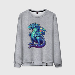 Свитшот хлопковый мужской Синий дракон новогодний, цвет: меланж