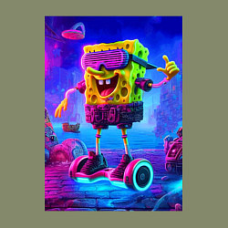 Свитшот хлопковый мужской Sponge Bob on a gyro scooter - ai art, цвет: авокадо — фото 2